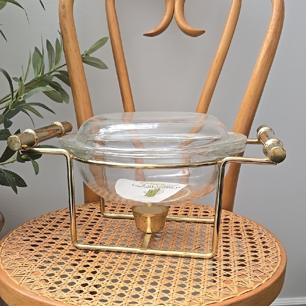 Vintage Pyrex Glass Chafing Dish with Modern Gold Stand